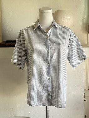Alex Mill Blue White Stripe Cotton Button Down Shirt Small Relaxed Short Sleeve